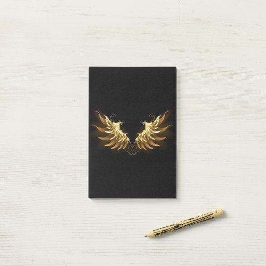 Golden Angel Wings op zwarte achtergrond Post-it® Notes (Op bureau)