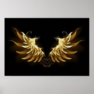 Golden Angel Wings op zwarte achtergrond Poster