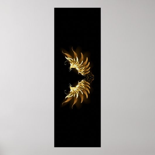 Golden Angel Wings op zwarte achtergrond Poster (Voorkant)