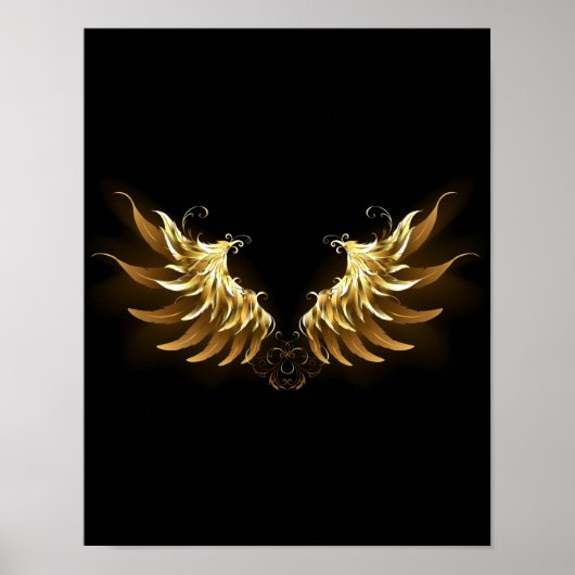 Golden Angel Wings op zwarte achtergrond Poster (Voorkant)