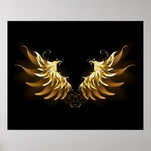 Golden Angel Wings op zwarte achtergrond Poster (Voorkant)