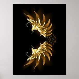 Golden Angel Wings op zwarte achtergrond Poster