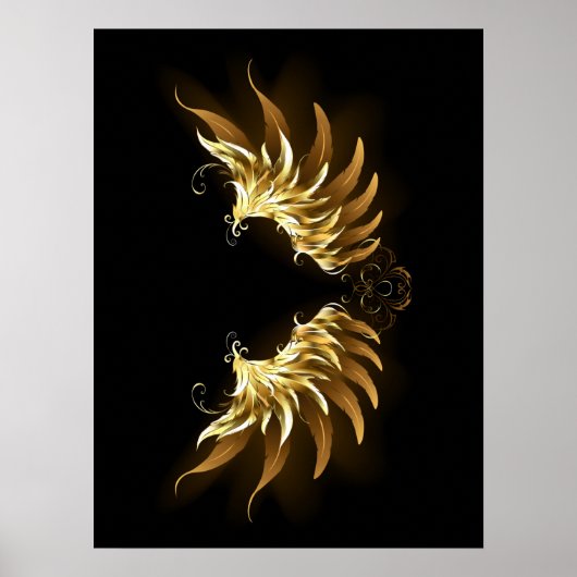 Golden Angel Wings op zwarte achtergrond Poster (Voorkant)