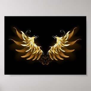 Golden Angel Wings op zwarte achtergrond Poster