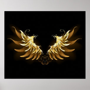 Golden Angel Wings op zwarte achtergrond Poster