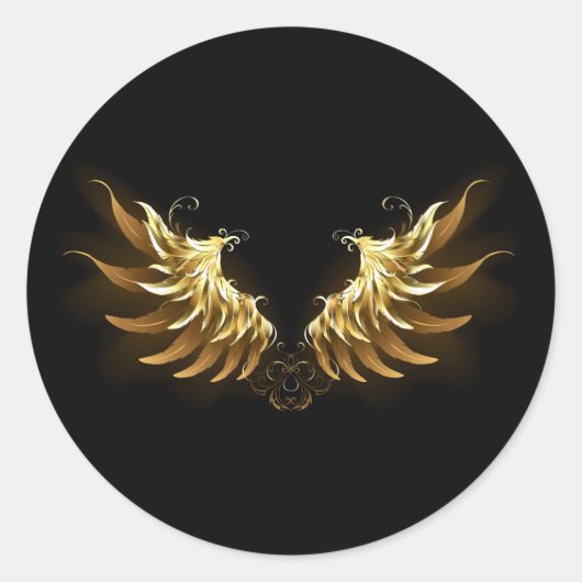 Golden Angel Wings op zwarte achtergrond Ronde Sticker (Voorkant)