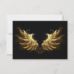 Golden Angel Wings op zwarte achtergrond RSVP Kaartje