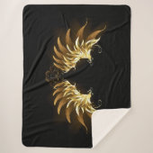 Golden Angel Wings op zwarte achtergrond Sherpa Deken (Voorkant)