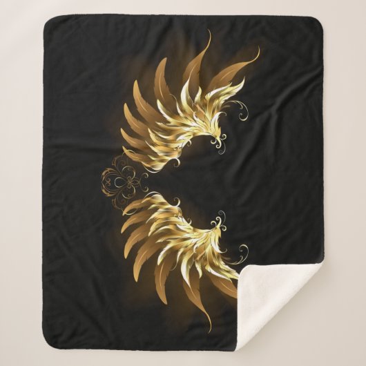 Golden Angel Wings op zwarte achtergrond Sherpa Deken (Voorkant)