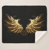 Golden Angel Wings op zwarte achtergrond Sherpa Deken (Voorkant (horizontaal))