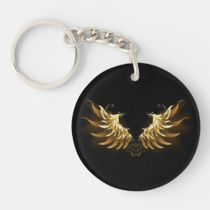 Golden Angel Wings op zwarte achtergrond Sleutelhanger