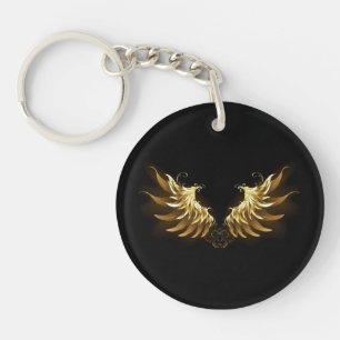 Golden Angel Wings op zwarte achtergrond Sleutelhanger