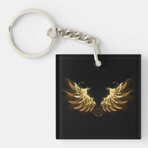 Golden Angel Wings op zwarte achtergrond Sleutelhanger