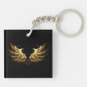 Golden Angel Wings op zwarte achtergrond Sleutelhanger (Achterkant)