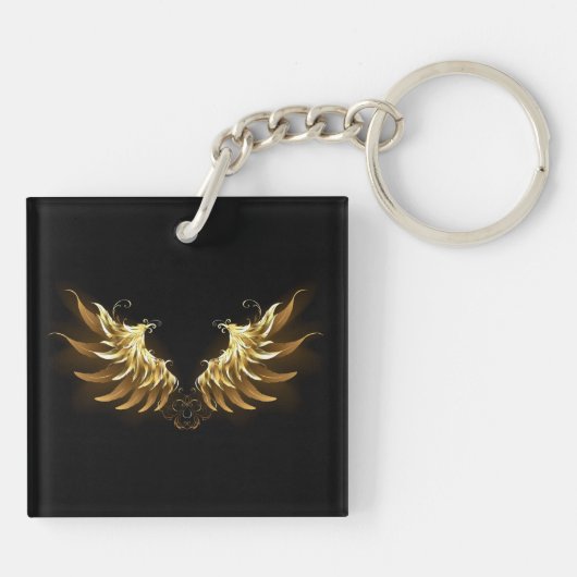 Golden Angel Wings op zwarte achtergrond Sleutelhanger (Achterkant)