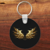 Golden Angel Wings op zwarte achtergrond Sleutelhanger (Achterkant)