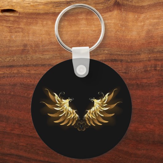 Golden Angel Wings op zwarte achtergrond Sleutelhanger (Achterkant)