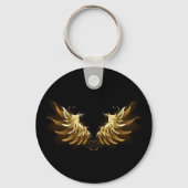 Golden Angel Wings op zwarte achtergrond Sleutelhanger (Achterkant)
