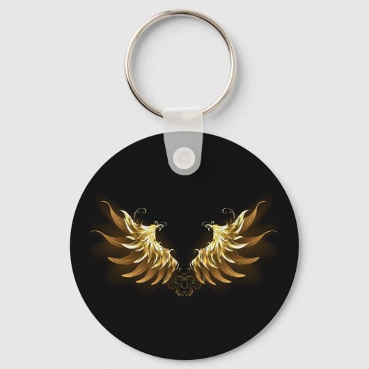 Golden Angel Wings op zwarte achtergrond Sleutelhanger (Achterkant)