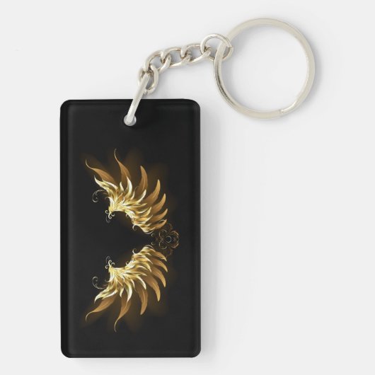 Golden Angel Wings op zwarte achtergrond Sleutelhanger (achterkant)