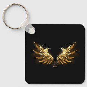 Golden Angel Wings op zwarte achtergrond Sleutelhanger