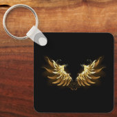 Golden Angel Wings op zwarte achtergrond Sleutelhanger (Voorkant)