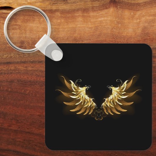 Golden Angel Wings op zwarte achtergrond Sleutelhanger (Voorkant)