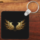 Golden Angel Wings op zwarte achtergrond Sleutelhanger (Achterkant)