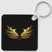 Golden Angel Wings op zwarte achtergrond Sleutelhanger (Achterkant)