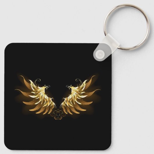 Golden Angel Wings op zwarte achtergrond Sleutelhanger (Achterkant)