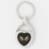 Golden Angel Wings op zwarte achtergrond Sleutelhanger (Voorkant)