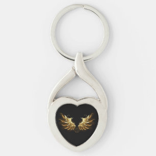 Golden Angel Wings op zwarte achtergrond Sleutelhanger