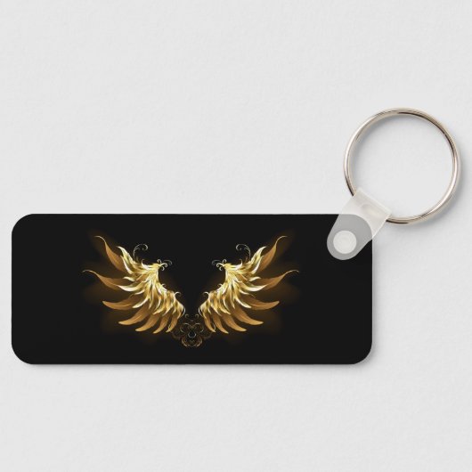 Golden Angel Wings op zwarte achtergrond Sleutelhanger (Voorkant)
