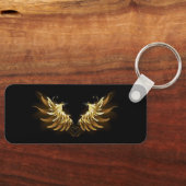 Golden Angel Wings op zwarte achtergrond Sleutelhanger (Voorkant)