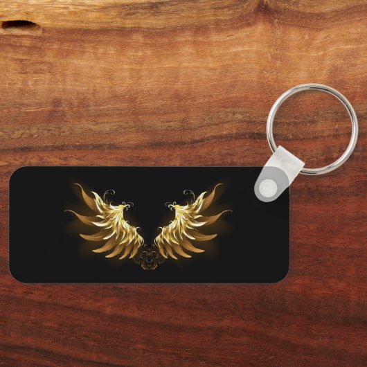 Golden Angel Wings op zwarte achtergrond Sleutelhanger (Voorkant)