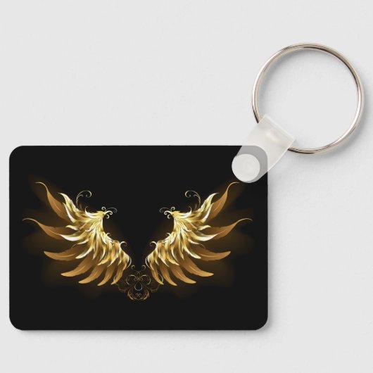 Golden Angel Wings op zwarte achtergrond Sleutelhanger (Voorkant)
