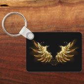 Golden Angel Wings op zwarte achtergrond Sleutelhanger (Achterkant)