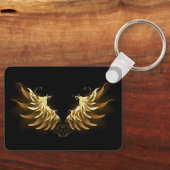 Golden Angel Wings op zwarte achtergrond Sleutelhanger (Voorkant)