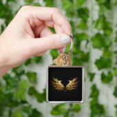 Golden Angel Wings op zwarte achtergrond Sleutelhanger (Hand)
