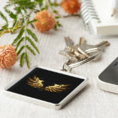 Golden Angel Wings op zwarte achtergrond Sleutelhanger (Zijkant)