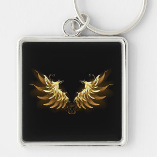 Golden Angel Wings op zwarte achtergrond Sleutelhanger