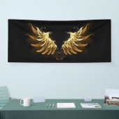 Golden Angel Wings op zwarte achtergrond Spandoek (Beurs)