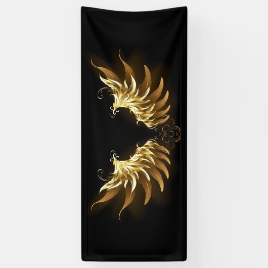 Golden Angel Wings op zwarte achtergrond Spandoek (Verticaal)
