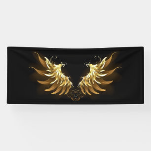Golden Angel Wings op zwarte achtergrond Spandoek