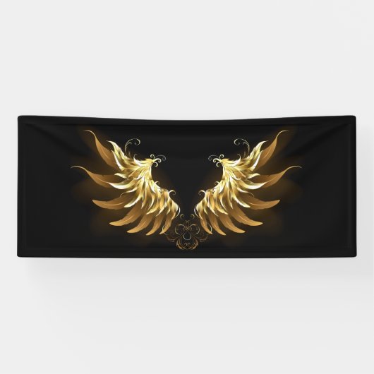 Golden Angel Wings op zwarte achtergrond Spandoek (Horizontaal)