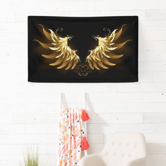 Golden Angel Wings op zwarte achtergrond Spandoek (Insitu)