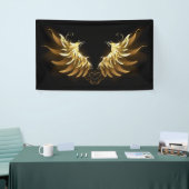 Golden Angel Wings op zwarte achtergrond Spandoek (Beurs)