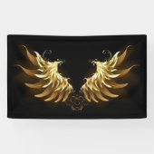 Golden Angel Wings op zwarte achtergrond Spandoek (Horizontaal)