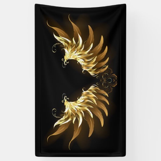 Golden Angel Wings op zwarte achtergrond Spandoek (Verticaal)