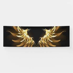 Golden Angel Wings op zwarte achtergrond Spandoek